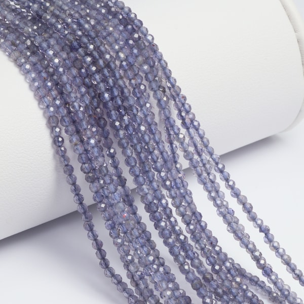 Iolite 2mm Faceted Rounds 13" Bead Strand