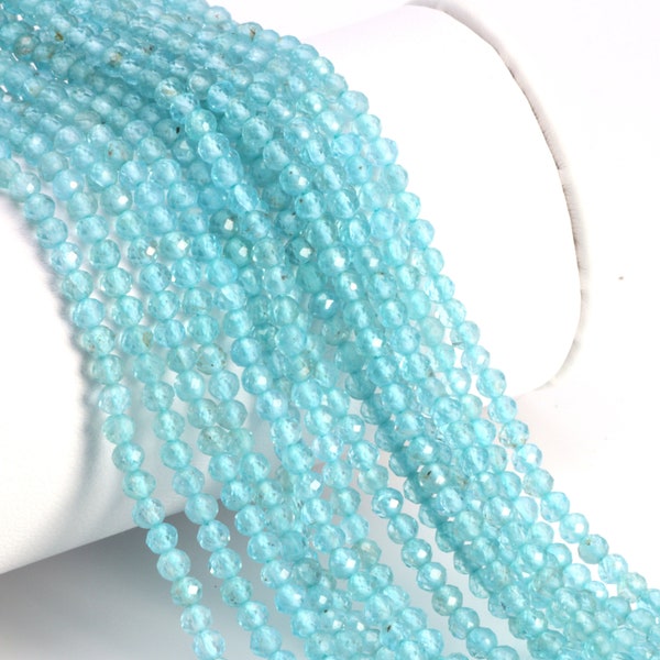 Sea Blue Apatite 3mm Faceted Rondelles 13" Bead Strand