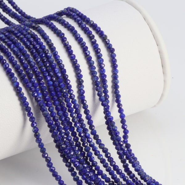 Royal Blue Lapis Lazuli 2mm Faceted Rounds 13" Bead Strand