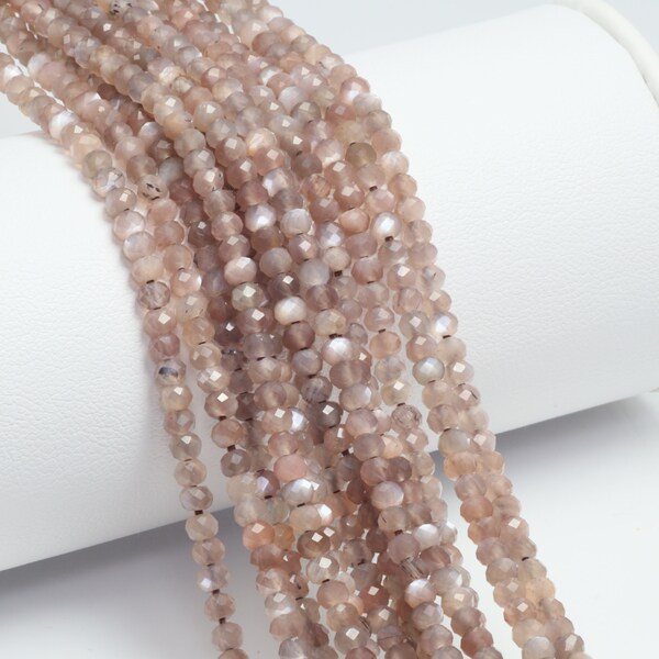 Chocolate Moonstone 3mm Faceted Rondelles 13" Bead Strand