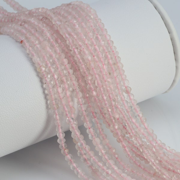 Pale Pink Rose Quartz 2.5mm Hand Faceted Rondelles 13" Bead Strand