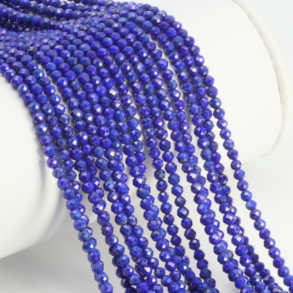 Royal Blue Lapis Lazuli 2.5mm Faceted Rounds 13" Bead Strand