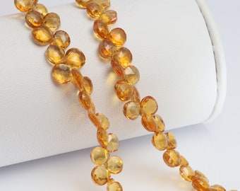 Orange Madeira Citrine 5mm Faceted Heart Shaped Briolettes 8" Bead Strand