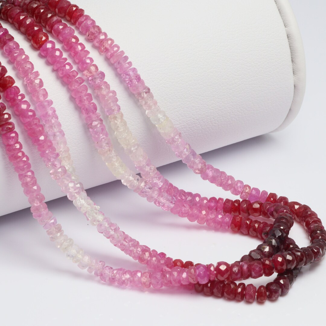 Ombre Red and Pink Ruby 3.5mm 4.0mm Hand Faceted Rondelles 16 Bead ...
