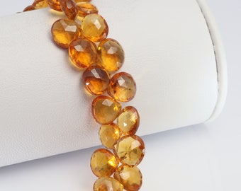 Orange Madeira Citrine 8mm Faceted Heart Shaped Briolettes 13" Bead Strand