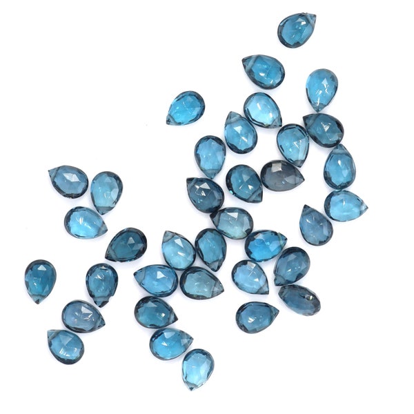 London Blue Topaz 7x5mm Faceted Pear Shaped Briolettes Beads Natural Semi Precious Gemstone Beads  Pieces