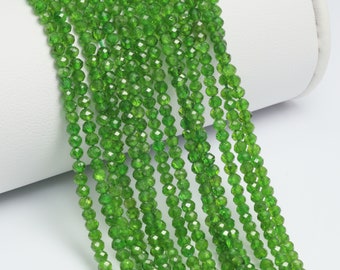 Green Chrome Diopside 2.5mm Faceted Rounds 13" Bead Strand