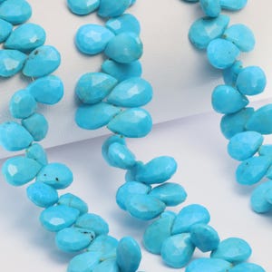 Natural Blue Turquoise 10x7mm Faceted Pear Shaped Briolettes Bead Strand