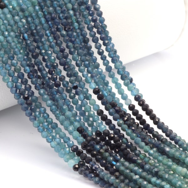 Ombre Blue Tourmaline 2mm Faceted Rounds 13" Bead Strand