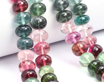 Watermelon Tourmaline 9-10mm Smooth Rondelles 2 Strand Bead Necklace