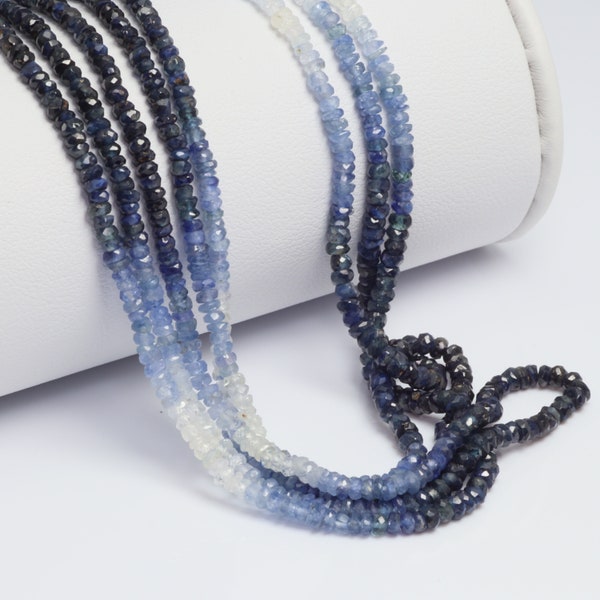 Ombre Blue and White Sapphire 2.5mm Hand Faceted Rondelles 16" Bead Strand