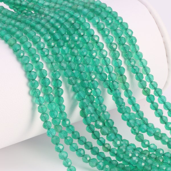 Green Onyx 3mm Faceted Rounds 13" Bead Strand