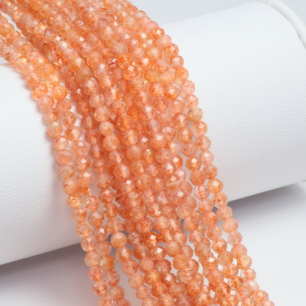 Orange Sunstone 3.5mm Faceted Rounds 13" Bead Strand