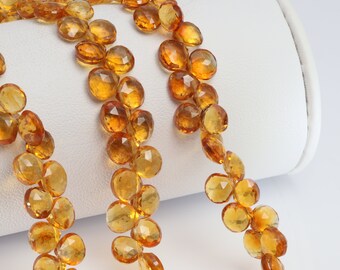 Orange Madeira Citrine 6mm Faceted Heart Shaped Briolettes 8" Bead Strand