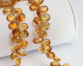 Orange Madeira Citrine 8x6mm Faceted Pear Shaped Briolettes 8" Bead Strand