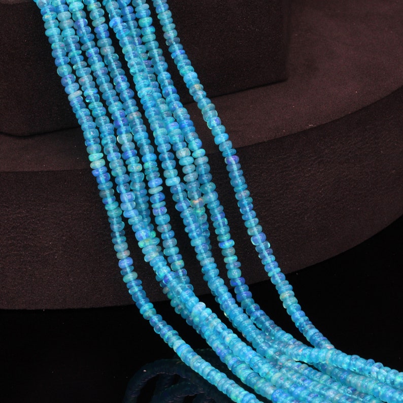 Teal Ethiopian Opal 3mm Smooth Rondelles 16 Bead Strand image 2