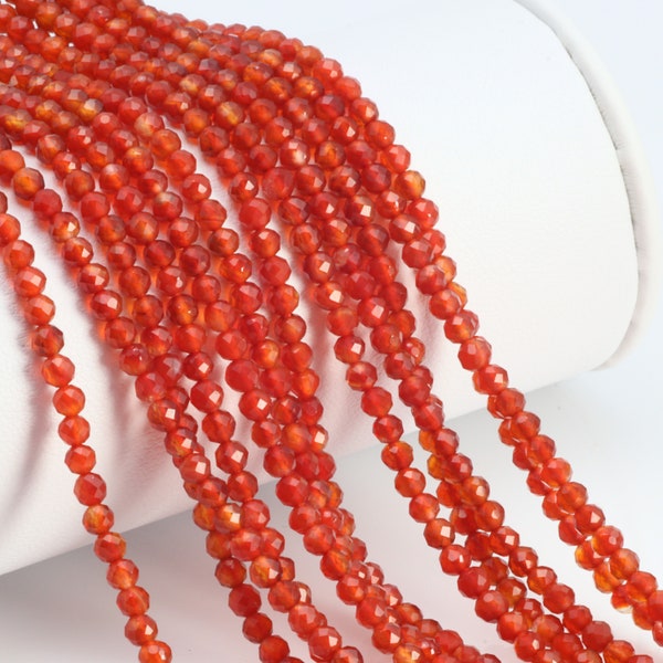 Red Carnelian 3mm Faceted Rounds 13" Bead Strand