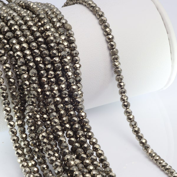 Natural Pyrite 3mm Faceted Rondelles 13" Bead Strand