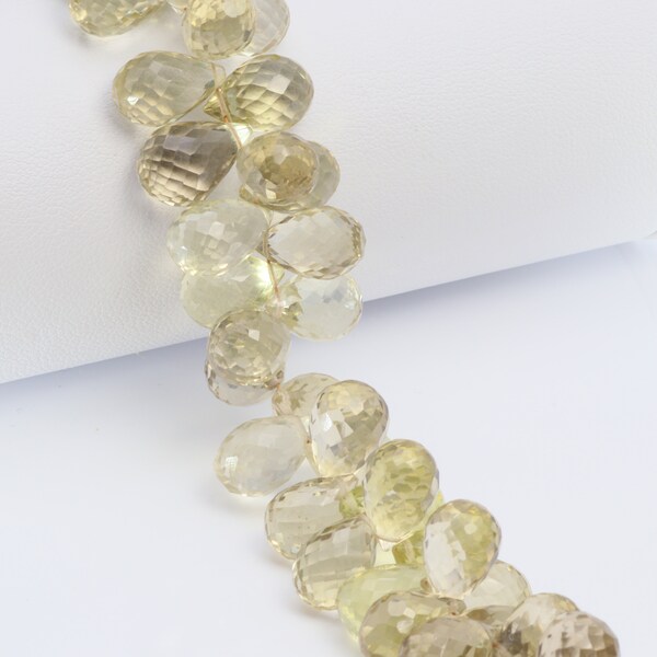 Yellow Lemon Quartz 11x7mm Faceted Teardrop Briolettes 8" Bead Strand