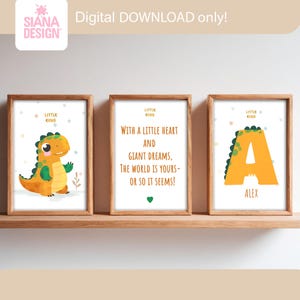 Póster personalizado con nombre de dinosaurio – Impresión de letras de animales de la selva – Arte mural personalizado para habitación infantil – Descarga digital – A4 y A3