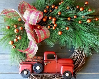 Christmas red truck holiday wreath