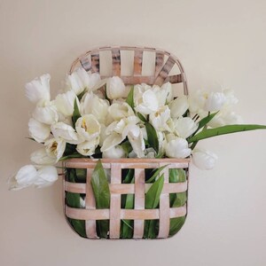 White tulips wall hanging basket