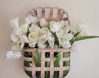 White tulips wall hanging basket