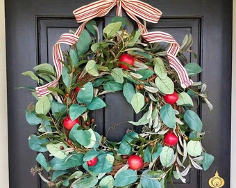 Eucalyptus, olive, apples wreath