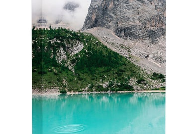Teal Mountain Lake Landscape Art Print Wall Decor Image - Canvas Stretched Framed