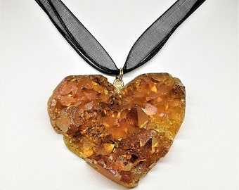 Autumn palette sparkle amber heart crystal pendant