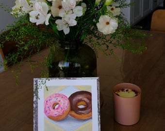 6x6 Desserts Donuts Oil pastel Art Painting Original, Food Desserts Oil Pastel, Coffee counter Kitchen Decor, Wall Art, Foodie Art Gift