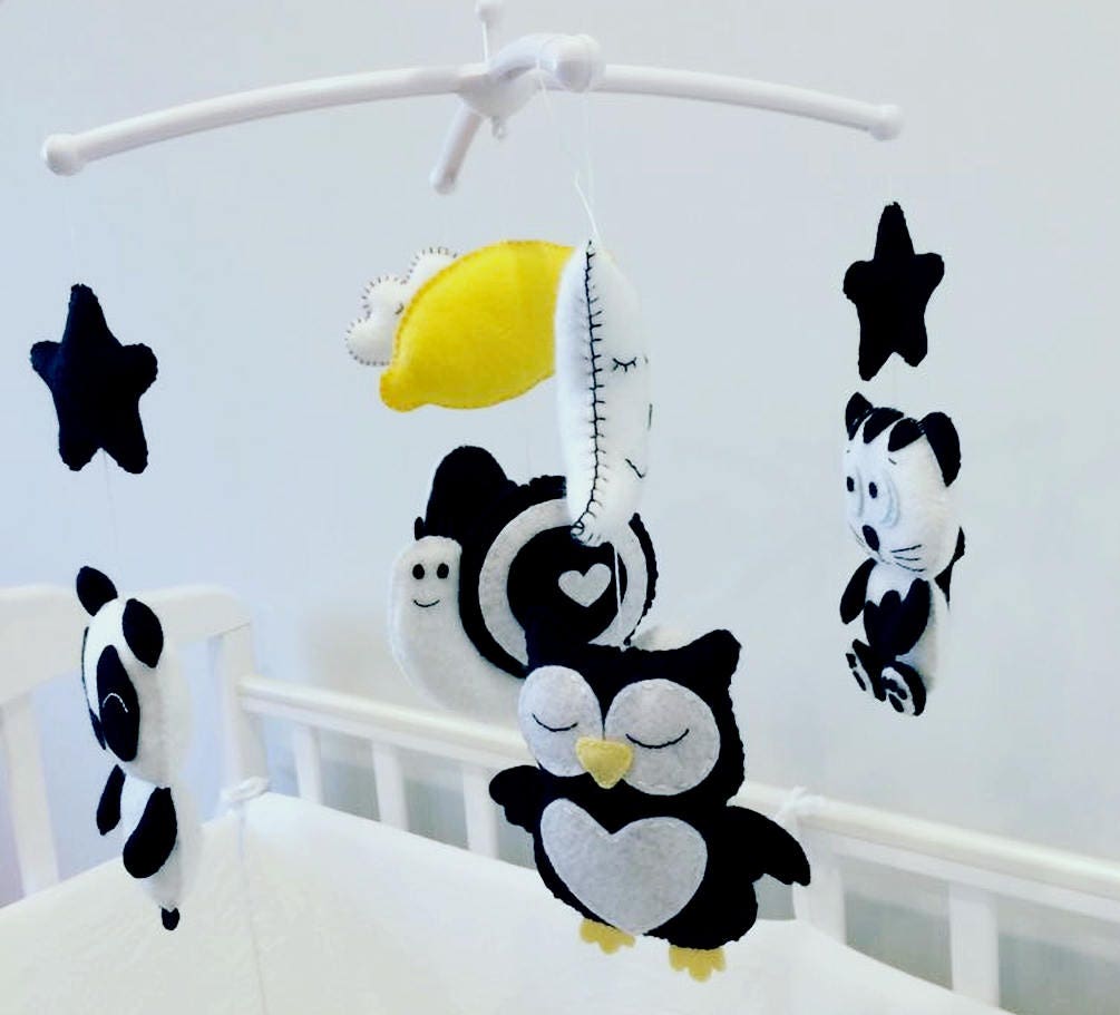 Black and White Baby Mobile Baby Mobile Felt Mobile Crib Black Etsy