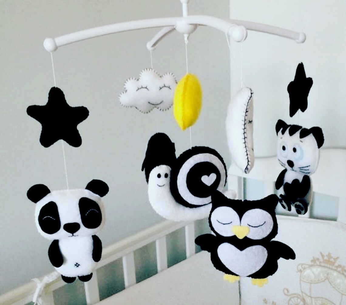 Black and White Baby Mobile Baby Mobile Felt Mobile Crib Black Etsy
