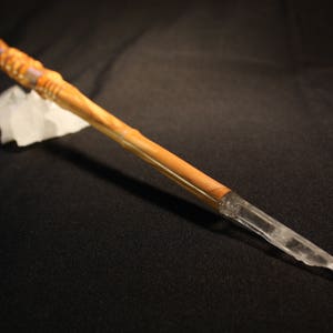 Hand Made Olivewood Metaphysical Wood Wand With Amethyst and Quartz Point