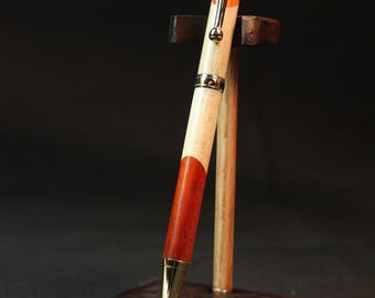 Hand Made Slim Padauk and Maple Gold Twist Pen