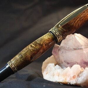 Hand Made Stabilized Black and Gold Box Elder Sophisticated Rollerball Pen