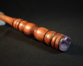 Hand Made Bolivian Rosewood Metaphysical Wood Wand With Purple Fluorite and Quartz Point