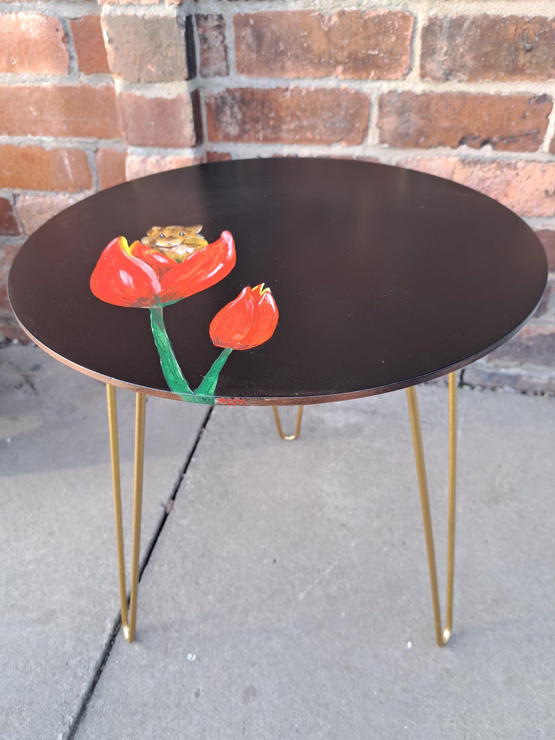 Flower Mouse Small Side Table. Hand Painted Upcycled Wood Top Side ...