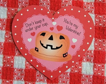 Instant Digital Download Valloween Valoween Spooky Halloween Valentine Pumpkin Cap Hat Card