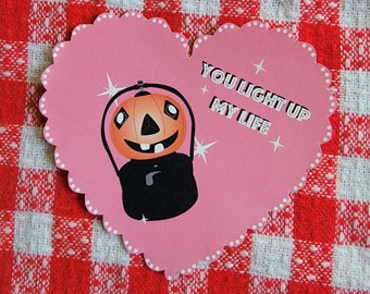Instant Digital Downloadn Valloween Valoween Spooky Halloween Valentine Pumpkin Lantern Card