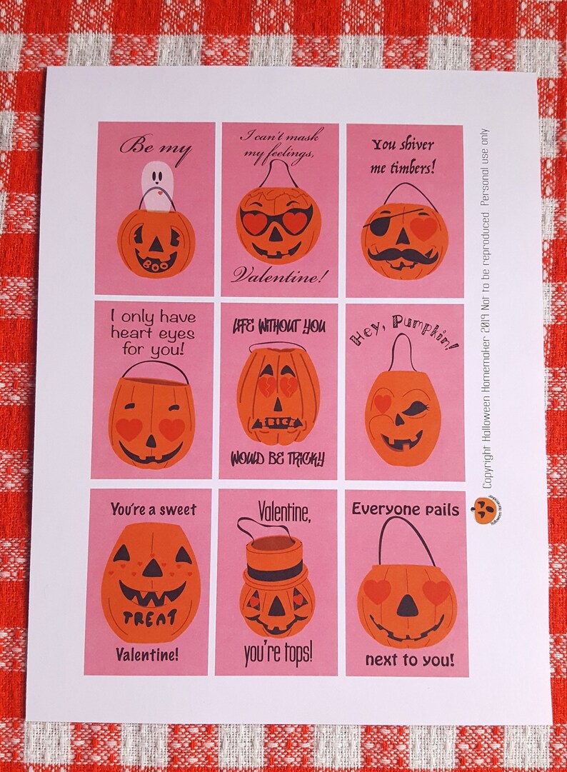 Printable Valloween Halloween Valentine Cards image 2