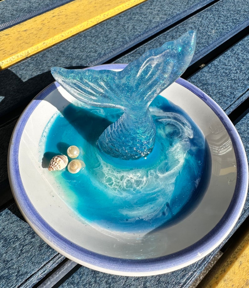 Mermaid Seashell Art Beach Ocean Epoxy Resin Jewelry Dish Ring Dish Trinket Tray Christmas Gift MTO Made-to-Order afbeelding 3