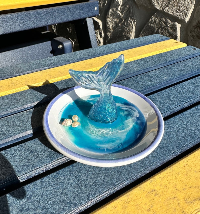 Mermaid Seashell Art Beach Ocean Epoxy Resin Jewelry Dish Ring Dish Trinket Tray Christmas Gift MTO Made-to-Order afbeelding 1