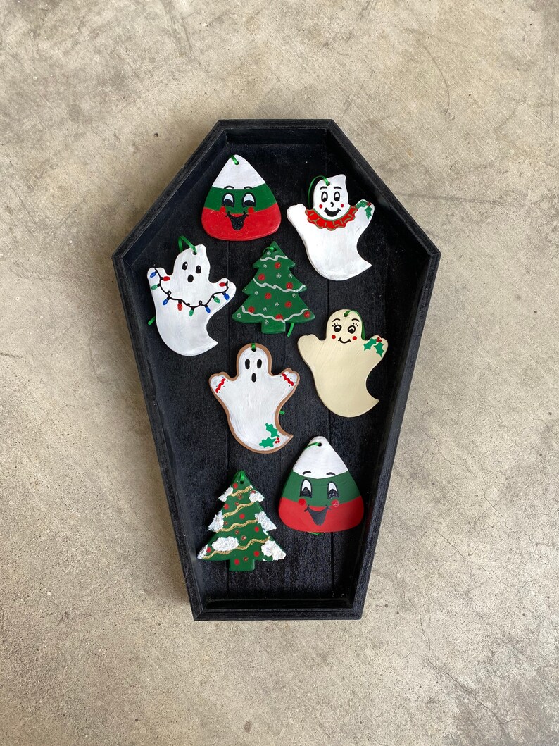 Handmade Clay Ornaments Spooky, Goth, Halloween, Christmas, Tree, Holiday Decor image 1