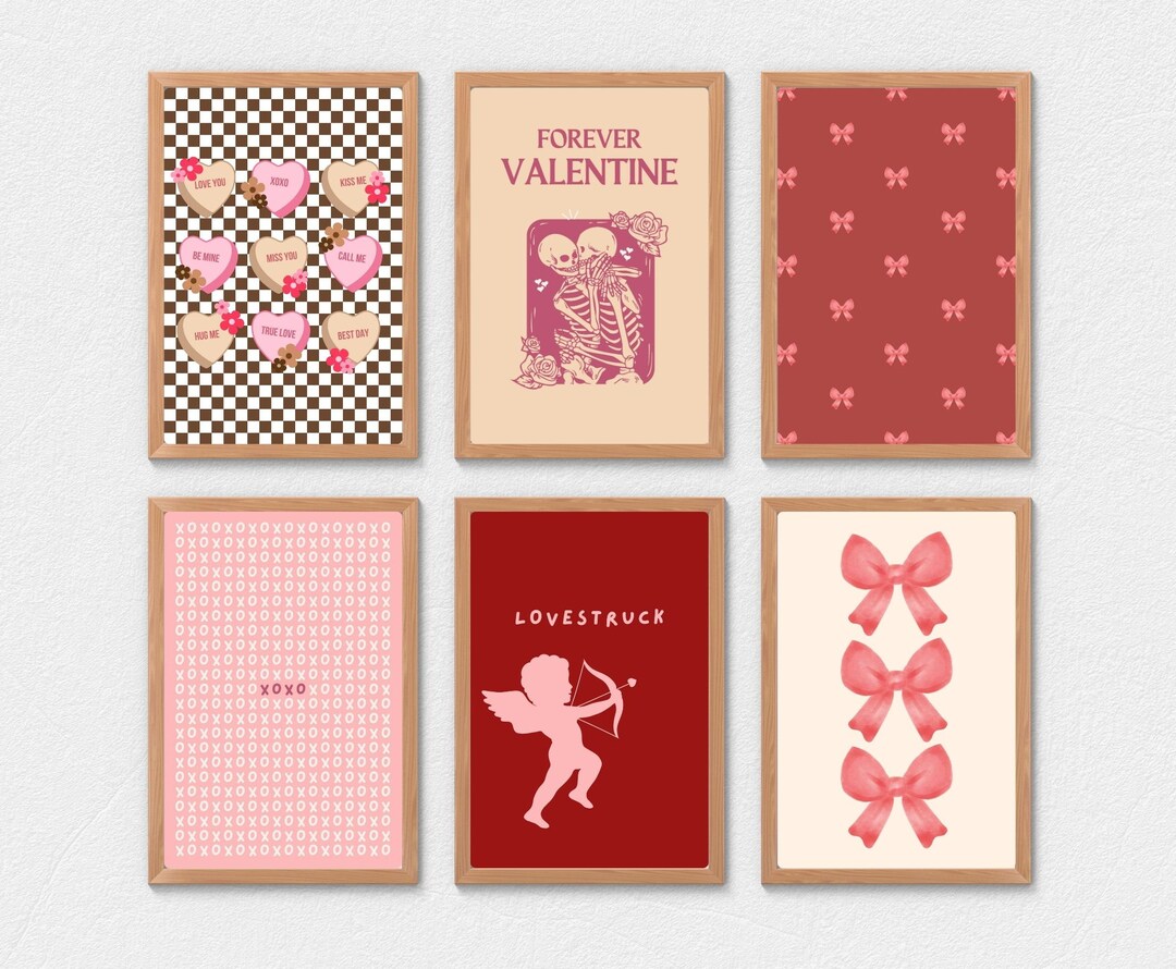 VALENTINE'S DAY Decor Set Set of 6 Prints Valentines Gallery Wall