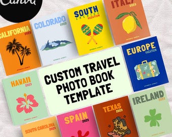 Plantilla de libro de fotos de viaje PERSONALIZADO / Libro decorativo para la mesa de café / Álbum de viaje personalizado / Plantilla digital Canva