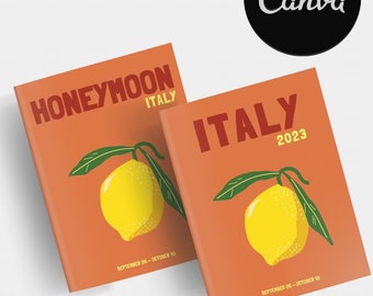 Plantilla de libro de fotos de viajes de ITALIA / Libro de mesa de centro decorativo / Álbum de viajes personalizado / Plantilla Canva digital