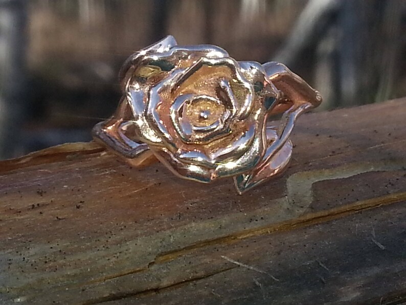 14K Rose Gold Rose and Leaf ring image 5