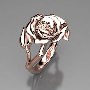 14K Rose Gold Rose and Leaf ring image 1