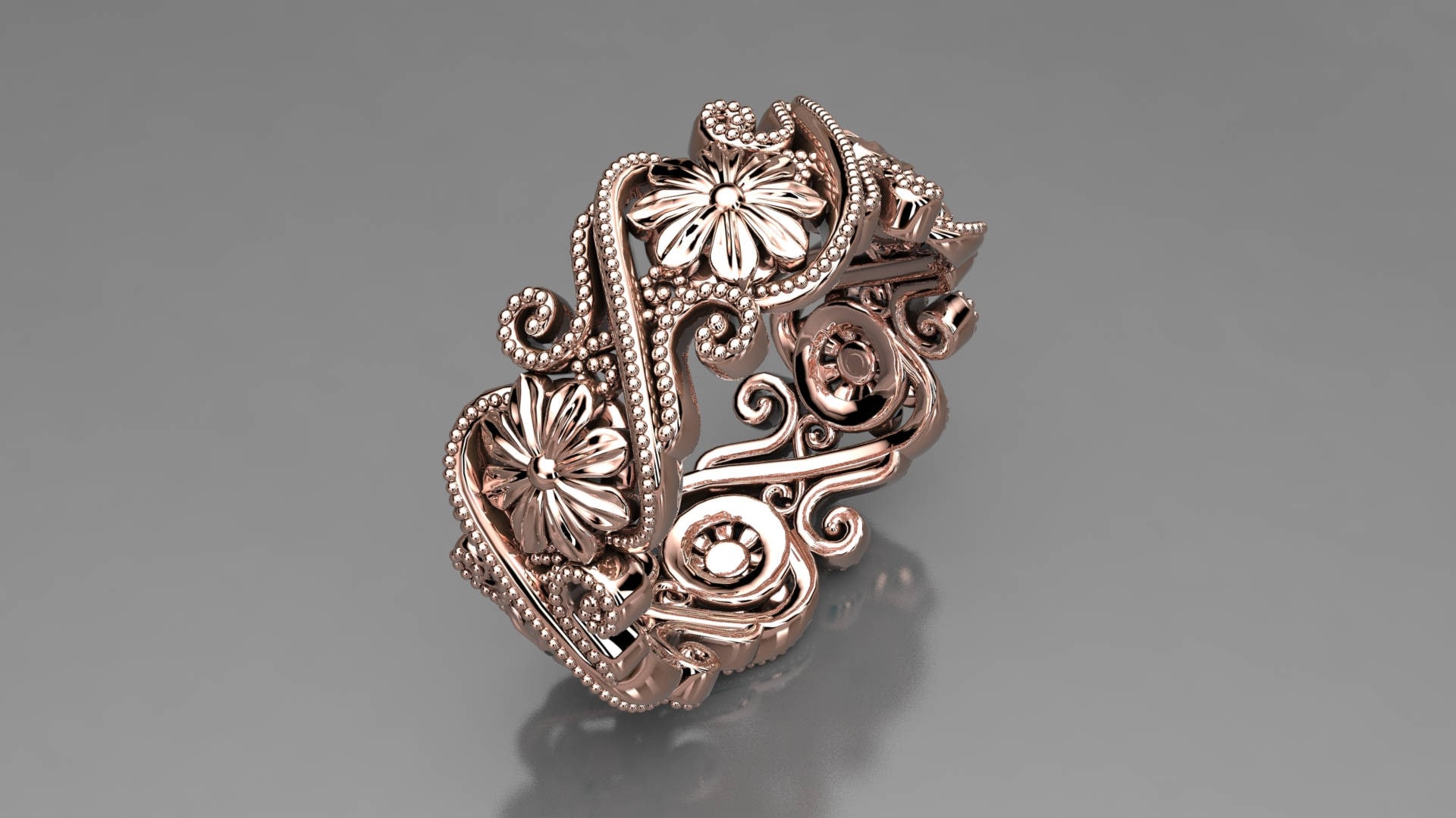 14K gold Art Nouveau wedding band with a floral motif Etsy